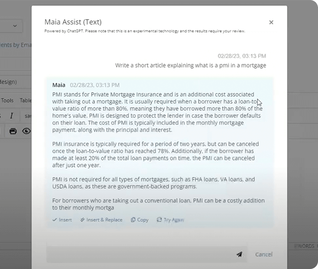 The BNTouch email editor generating marketing copy and imagery