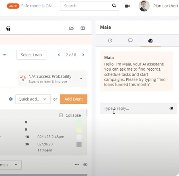 MAIA answering a natural-language request inside BNTouch CRM