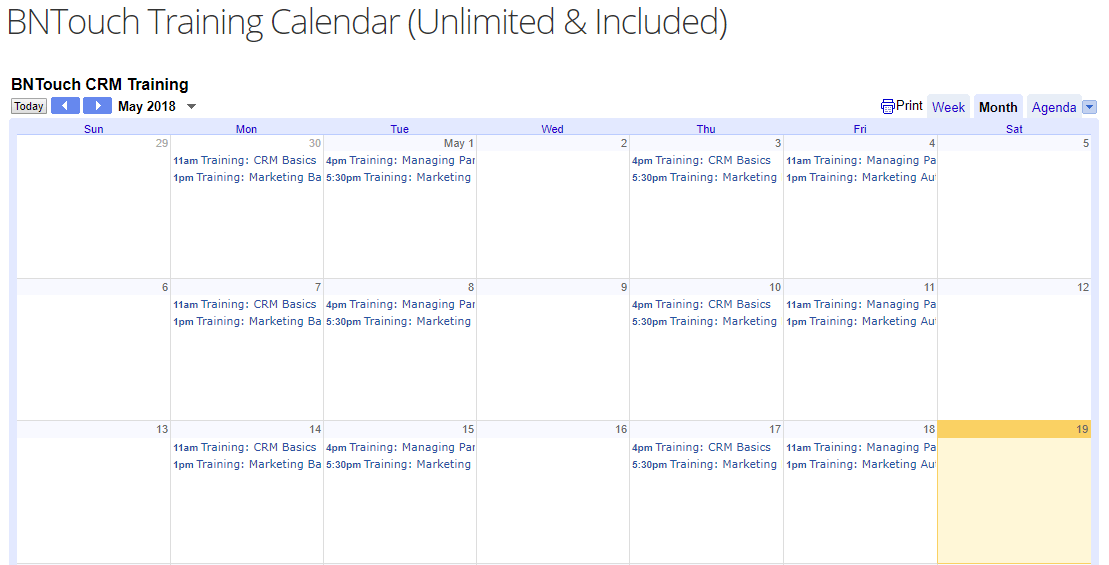 bntouch training calendar