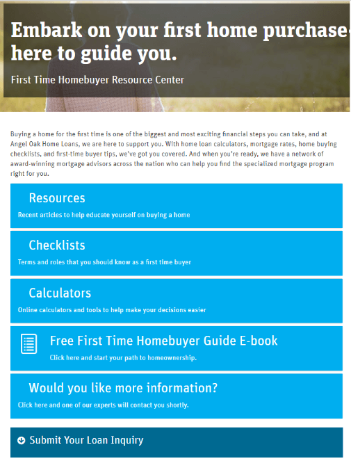 first time home buyer landing page