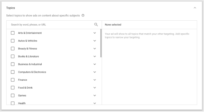 Youtube ad topics