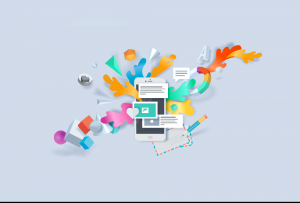 mortgage officer social media on cellphone with abstract images