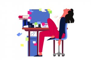 Illustration of lady sitting at her work desk