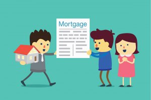 Mortgage Loan Officer 2022 handing contract to a couple buying a house