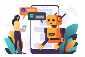 ai mortgage technology Chatbot robot providing online assistance. Chat GPT conversation with a person. Use of AI in customer service and support or messaging. Vector illustration