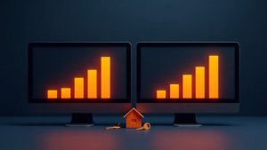 Two dashboards side by side with a house and keys, a mortgage CRM comparison