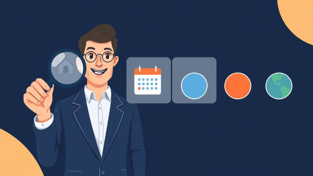 Text-free editorial illustration of a loan officer using simple metric symbols and work queues to organize a mortgage CRM day