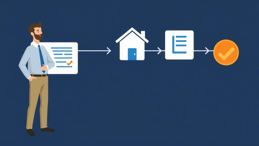 Text-free editorial illustration of mortgage professionals learning a CRM workflow through guided practice