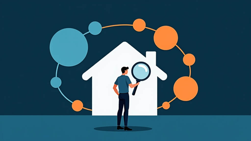 Text-free editorial illustration of a loan officer reviewing a new mortgage lead and next action