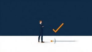 Text-free editorial illustration of a loan officer reviewing an AI-assisted mortgage workflow
