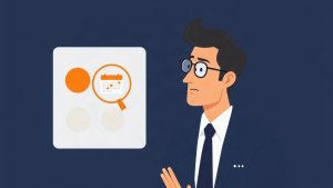 Text-free editorial illustration of a loan officer reviewing a daily work system