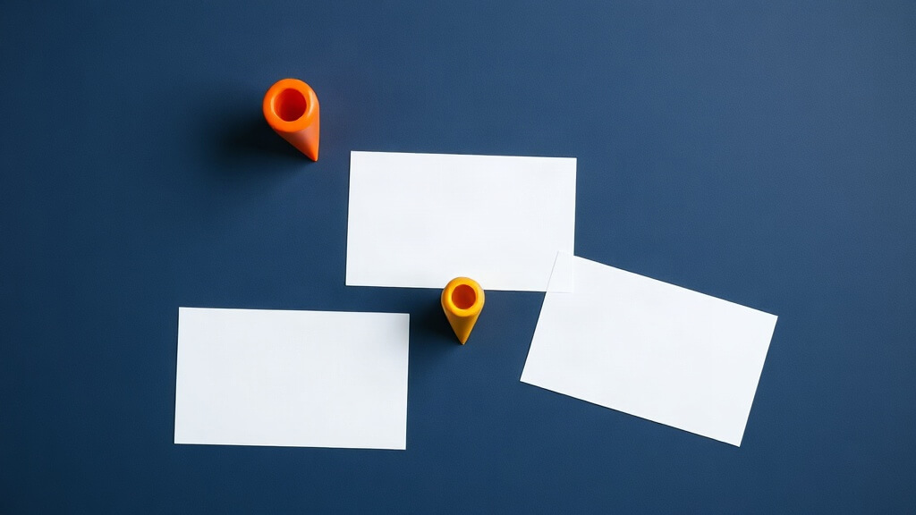 Text-free editorial image of a local SEO review system with organized website planning cards