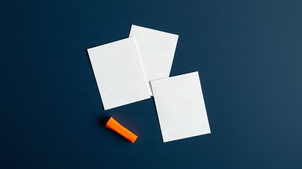 Text-free editorial image of a mortgage AI human-review workflow with organized blank cards