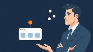 Text-free editorial illustration of a loan officer reviewing mortgage automation technology