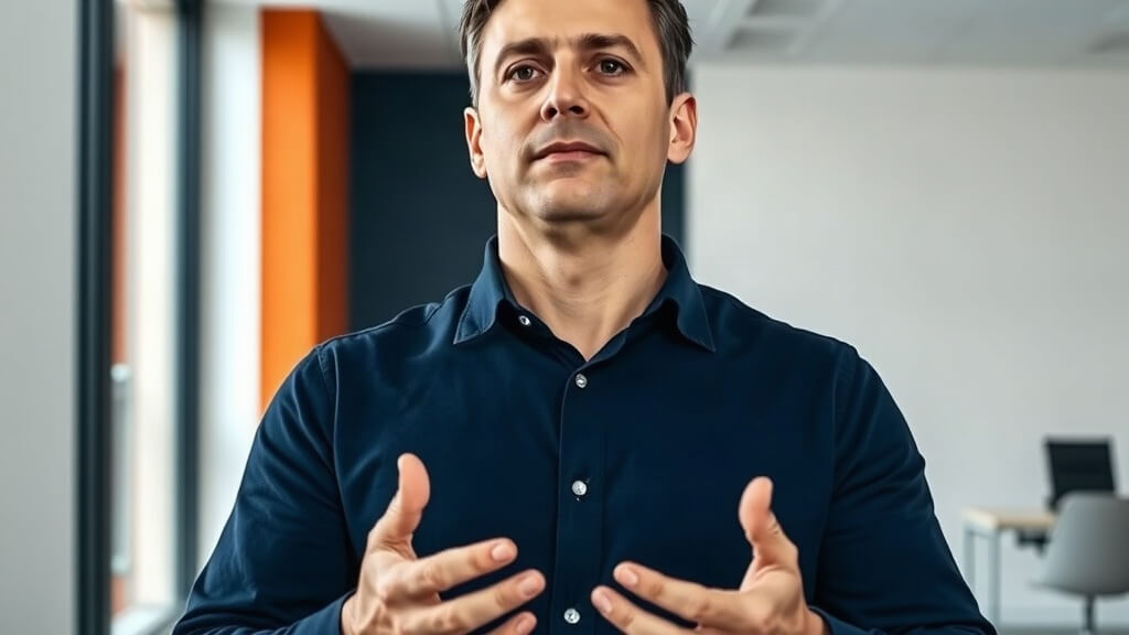 Mortgage professional reviewing a borrower portal workflow in a bright office