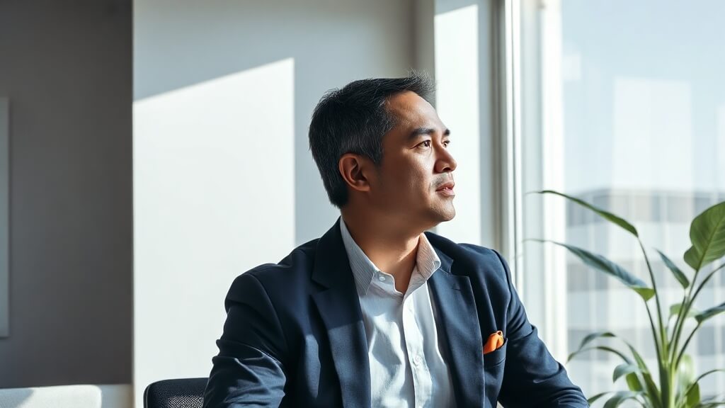 Mortgage brokerage leader evaluating a CRM workflow in a bright office.