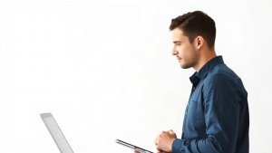 Text-free editorial illustration of a mortgage professional preparing a workflow review