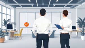 Text-free editorial illustration of a lender team reviewing a mortgage CRM workflow together
