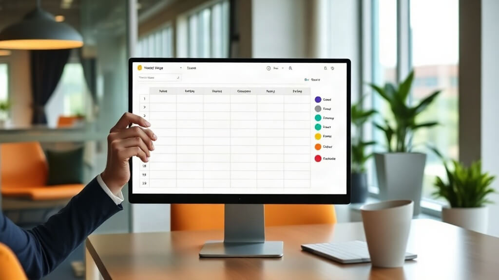 Mortgage professional reviewing a CRM migration field map and duplicate-record checklist at a desktop workstation