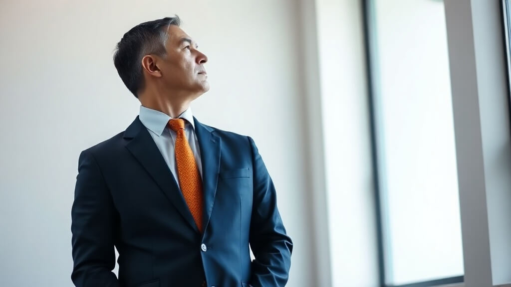 Mortgage professional reviewing a mortgage CRM evaluation worksheet at a desk.