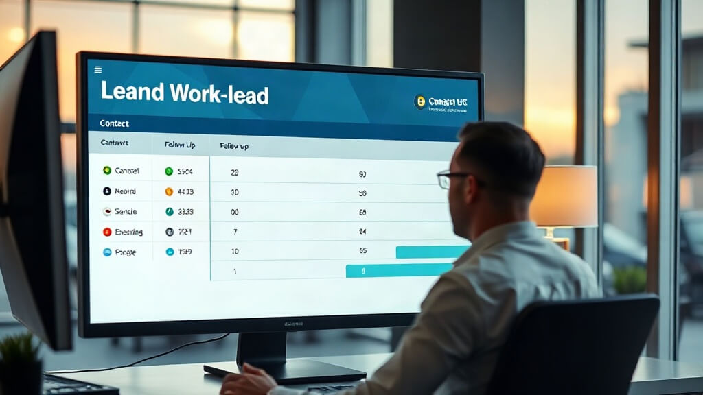 Loan officer reviewing a mortgage lead record, follow-up task, and exception checklist at a desktop workstation