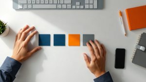 Text-free editorial illustration of a loan officer reviewing a mortgage pipeline workflow