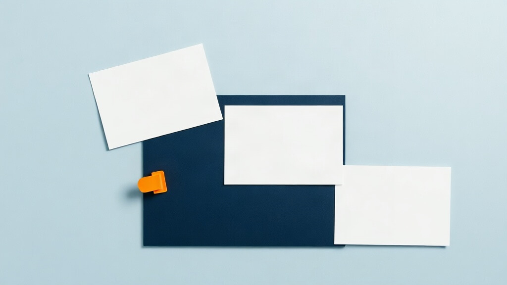 Text-free editorial image of an organized social media publishing review with three blank planning cards