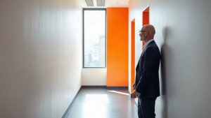 Mortgage loan officer reviewing relationship marketing priorities in a bright modern office