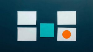 Abstract editorial illustration of blank message-review cards with teal and orange markers on navy